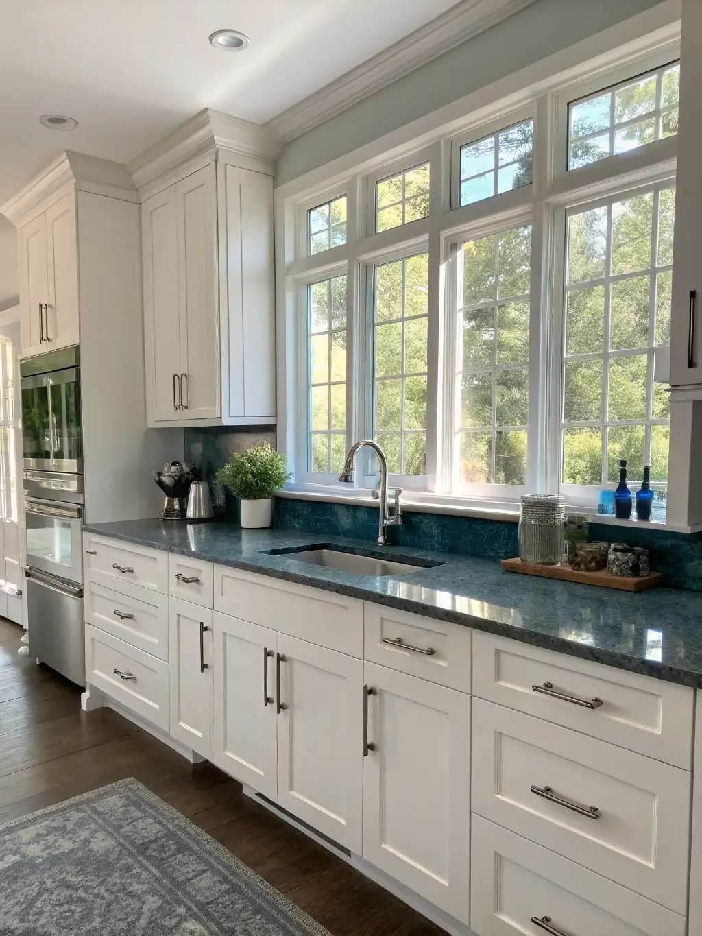A residential interior renovation project, showcasing a modern kitchen with updated appliances and stylish design elements by Evan & Co. Construction.